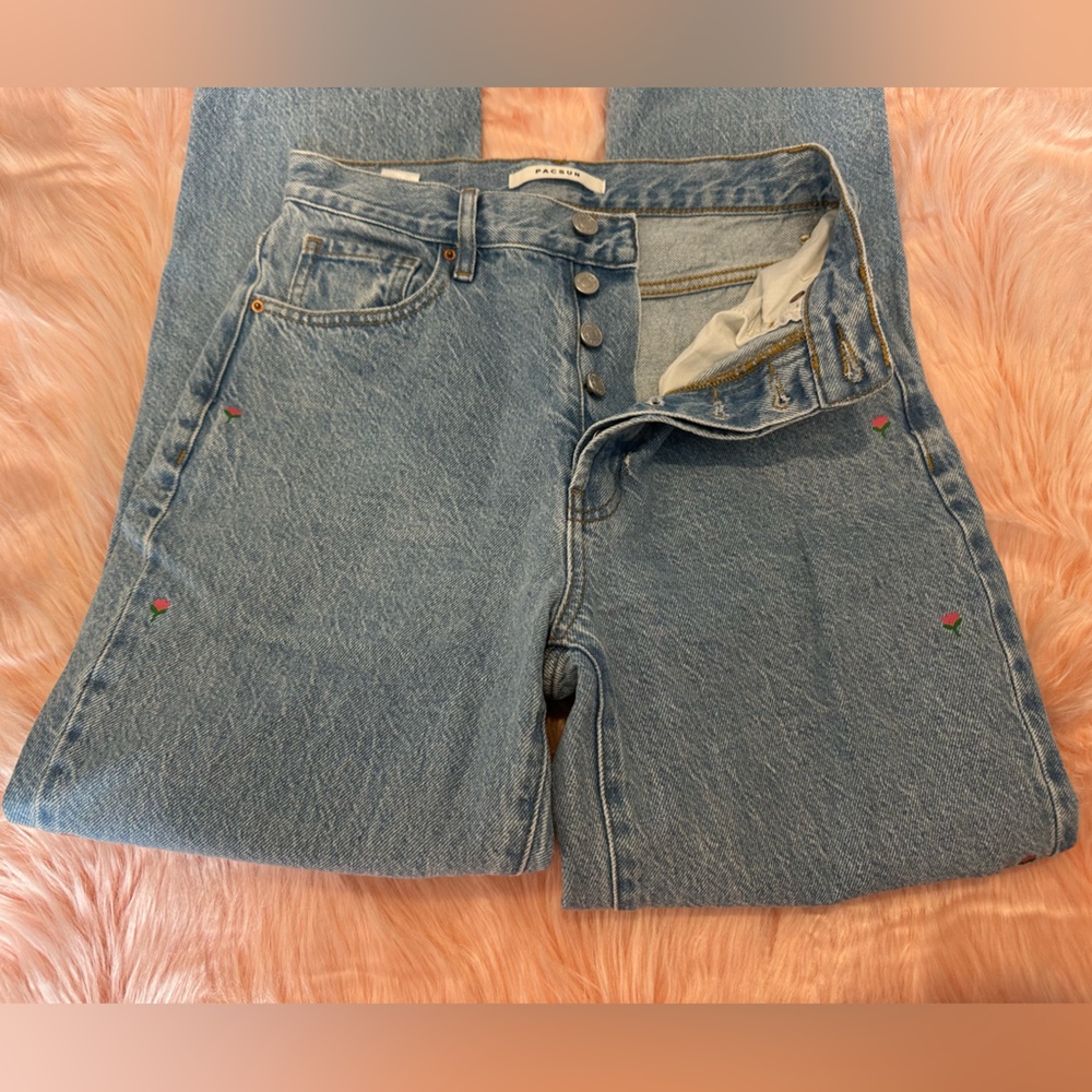 Floral PacSun Blue Straight Leg Dad Jeans size 26 - Picture 5 of 9